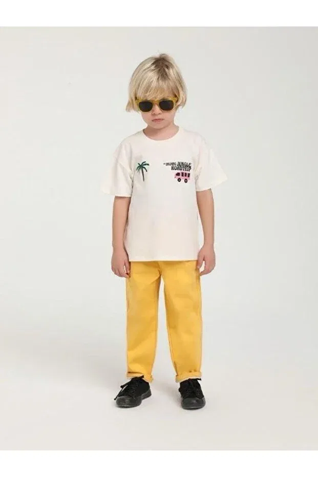 Детская футболка для мальчиков хлопковая с принтом Zekids, Ecru — фото 2