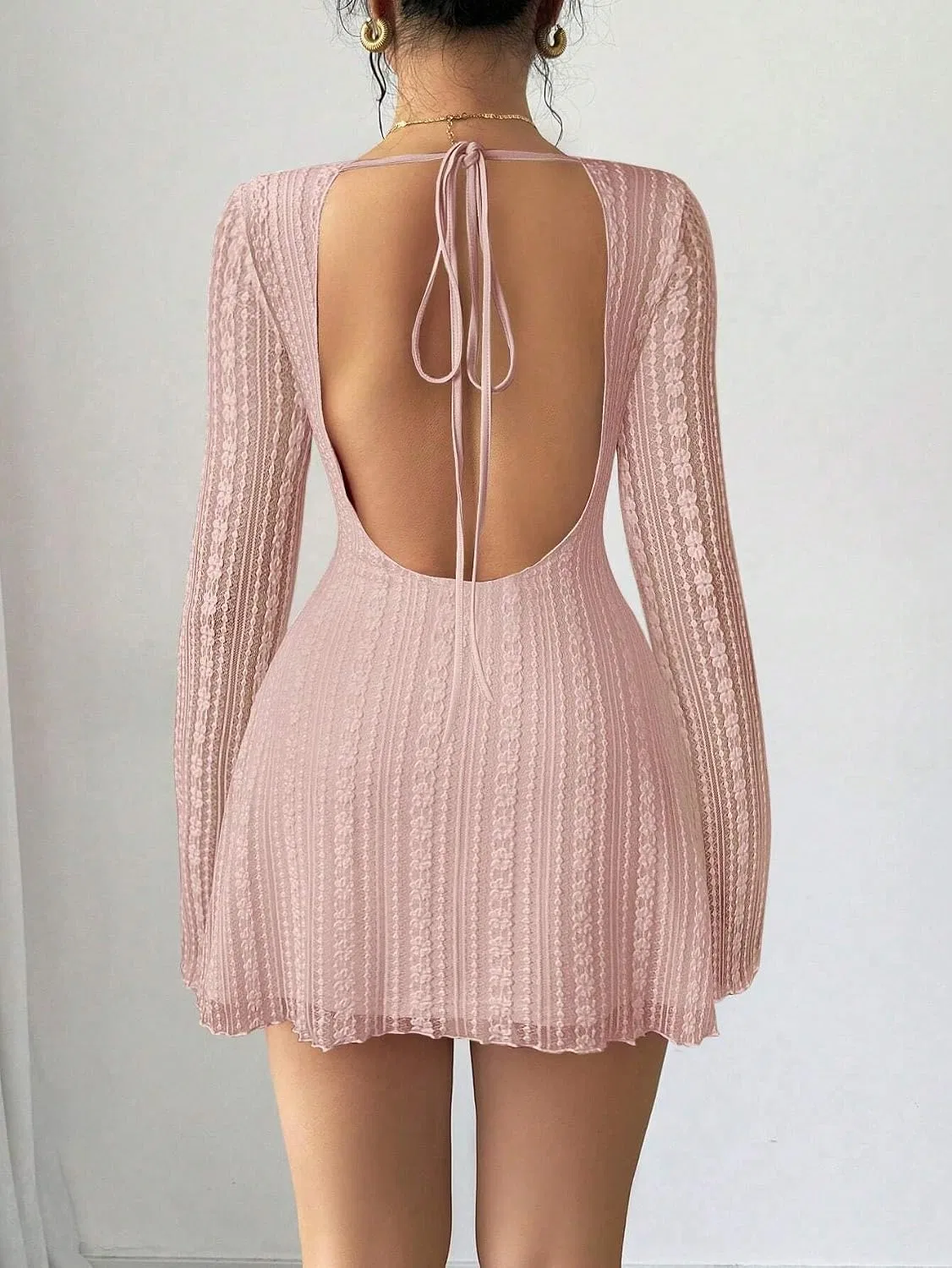 Женское A-силуэта платье с открытой спиной Casual, Dusty Pink — фото 2
