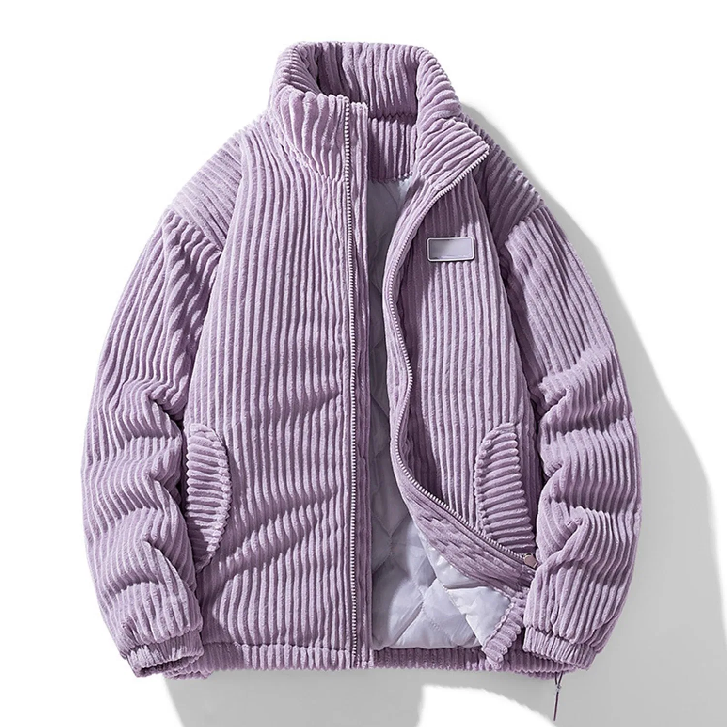 Мужское зимнее пальто с меховым воротником Corduroy Neck Fur, purple — фото 3