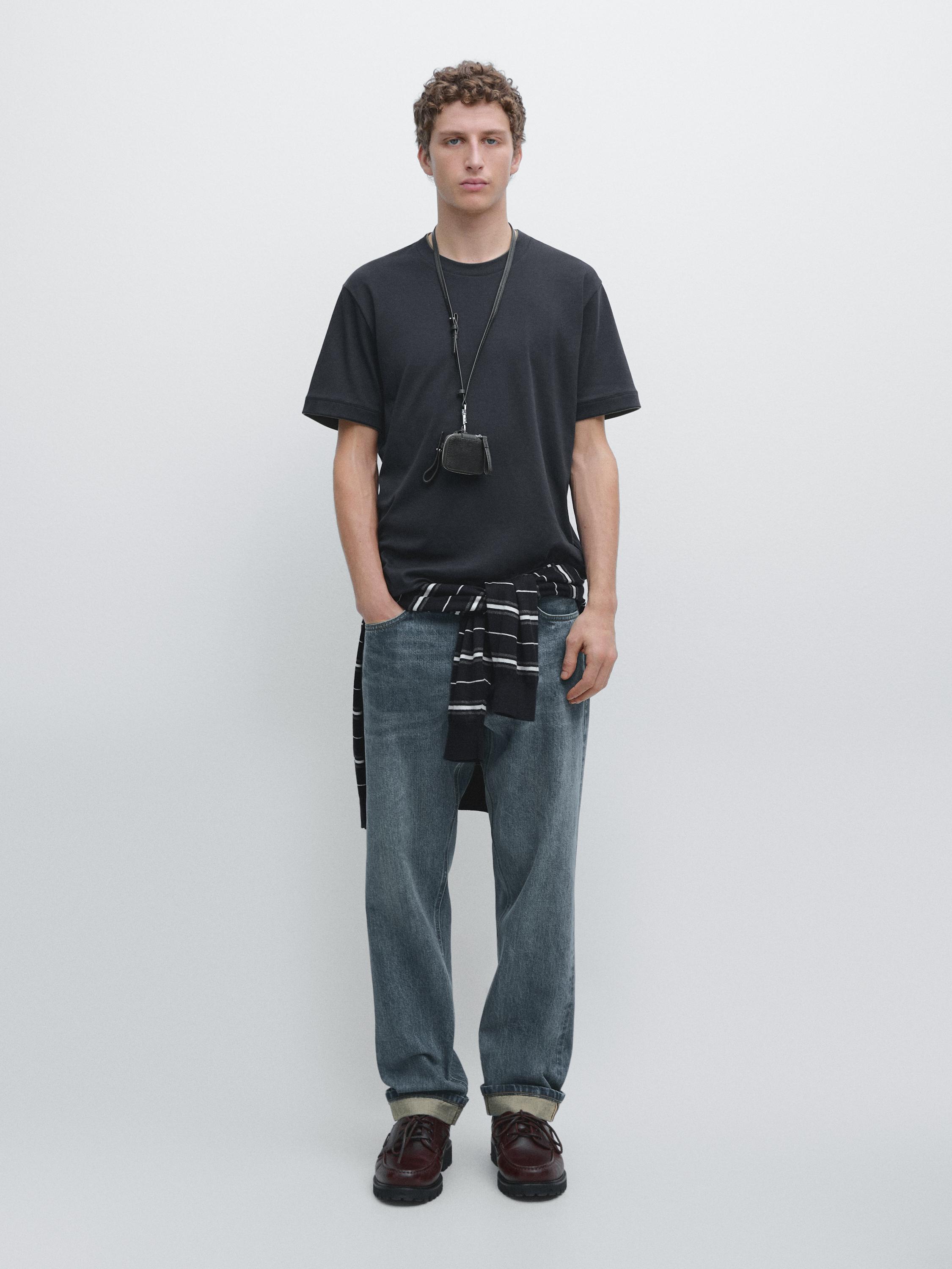 Футболка Massimo Dutti Short Sleeve Cotton, темно-синий — фото 4