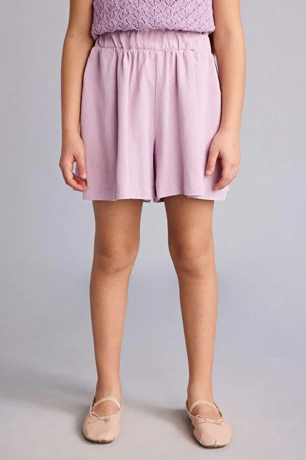 Детские шорты для девочек с широкой штаниной Paperbag Linen Blend Shorts Defacto, Purple-Pr337 — фото 3