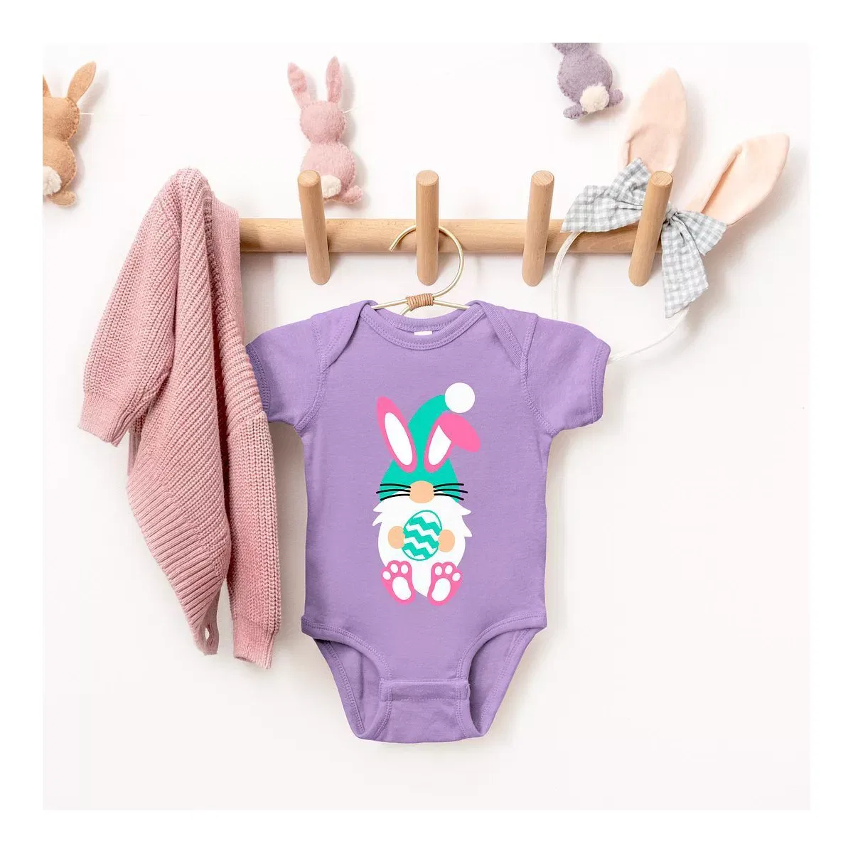 Детское боди для мальчиков с коротким рукавом Gnome Bunny The Juniper Shop, Lavender — фото 2