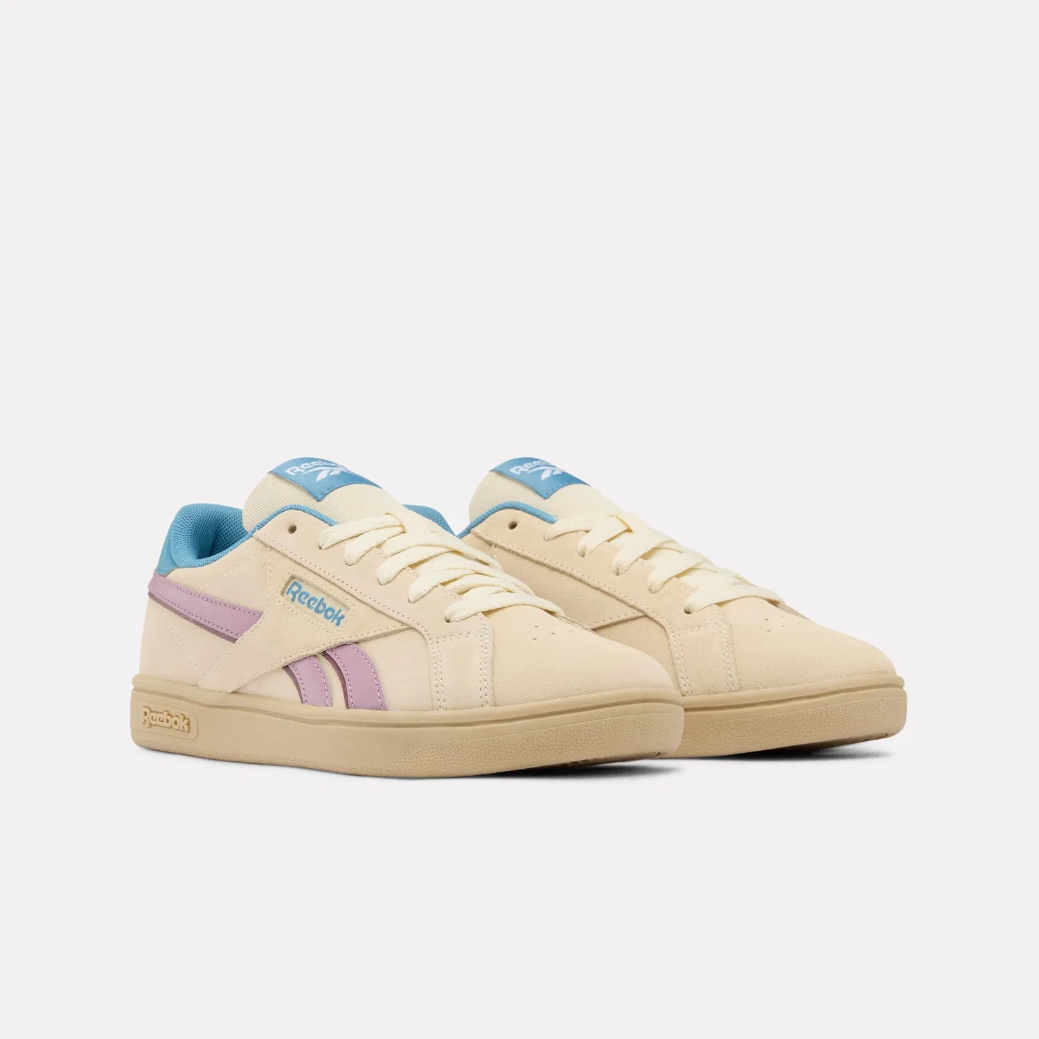 Детские кроссовки для девочек с полосками Reebok Court Retro, Beige Aged Berrychill Warpedblue — фото 4