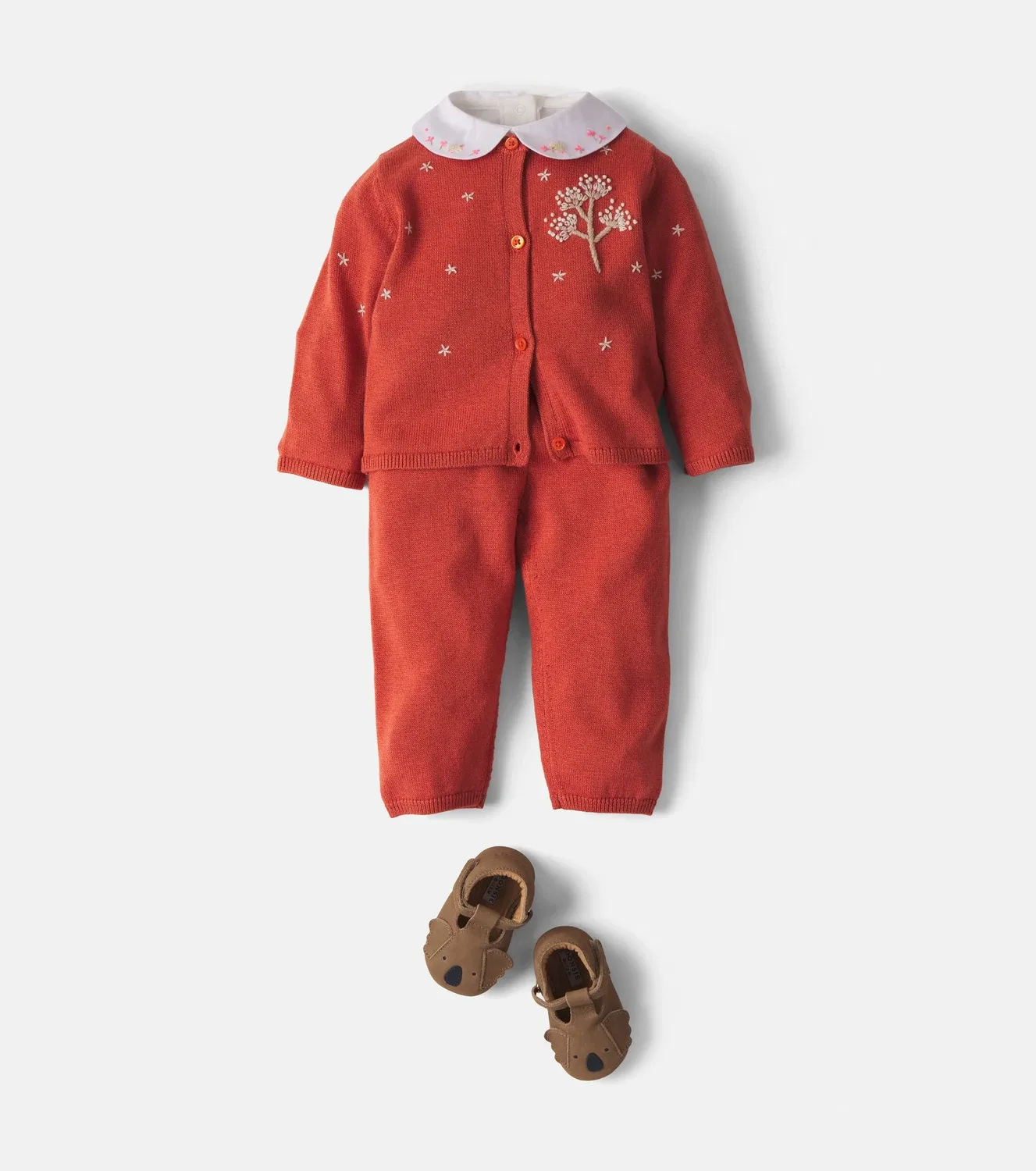 Комплект из кардигана и брюк из шерсти и хлопка Bonpoint Baby Melnie, Orange — фото 2