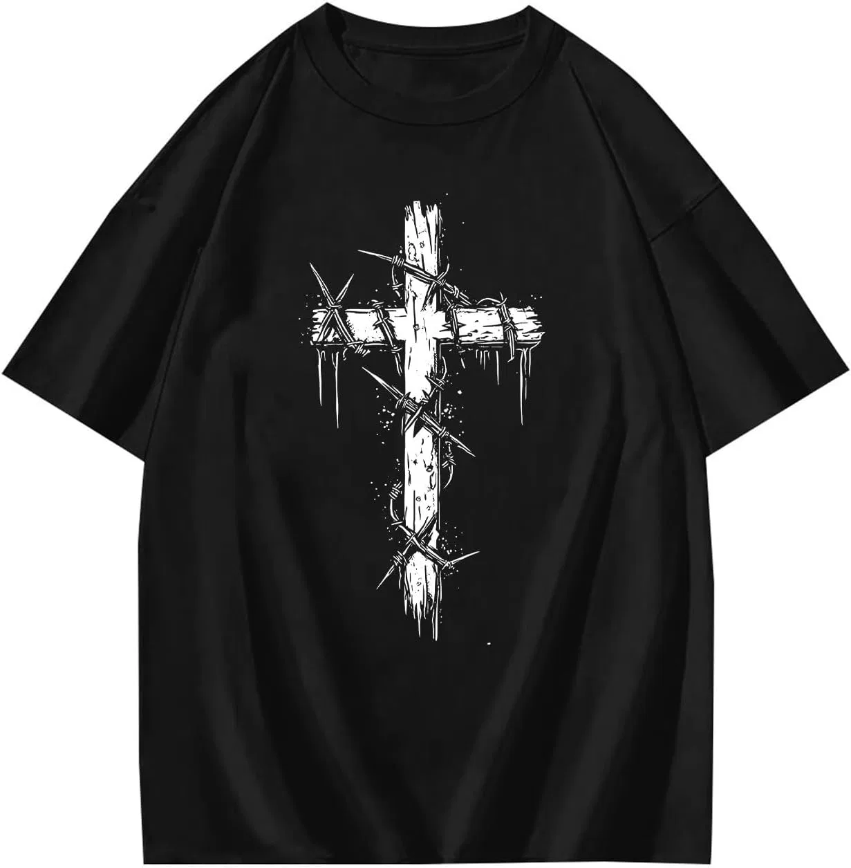 Мужская футболка с принтом креста, Regular Fit, Black — фото 3