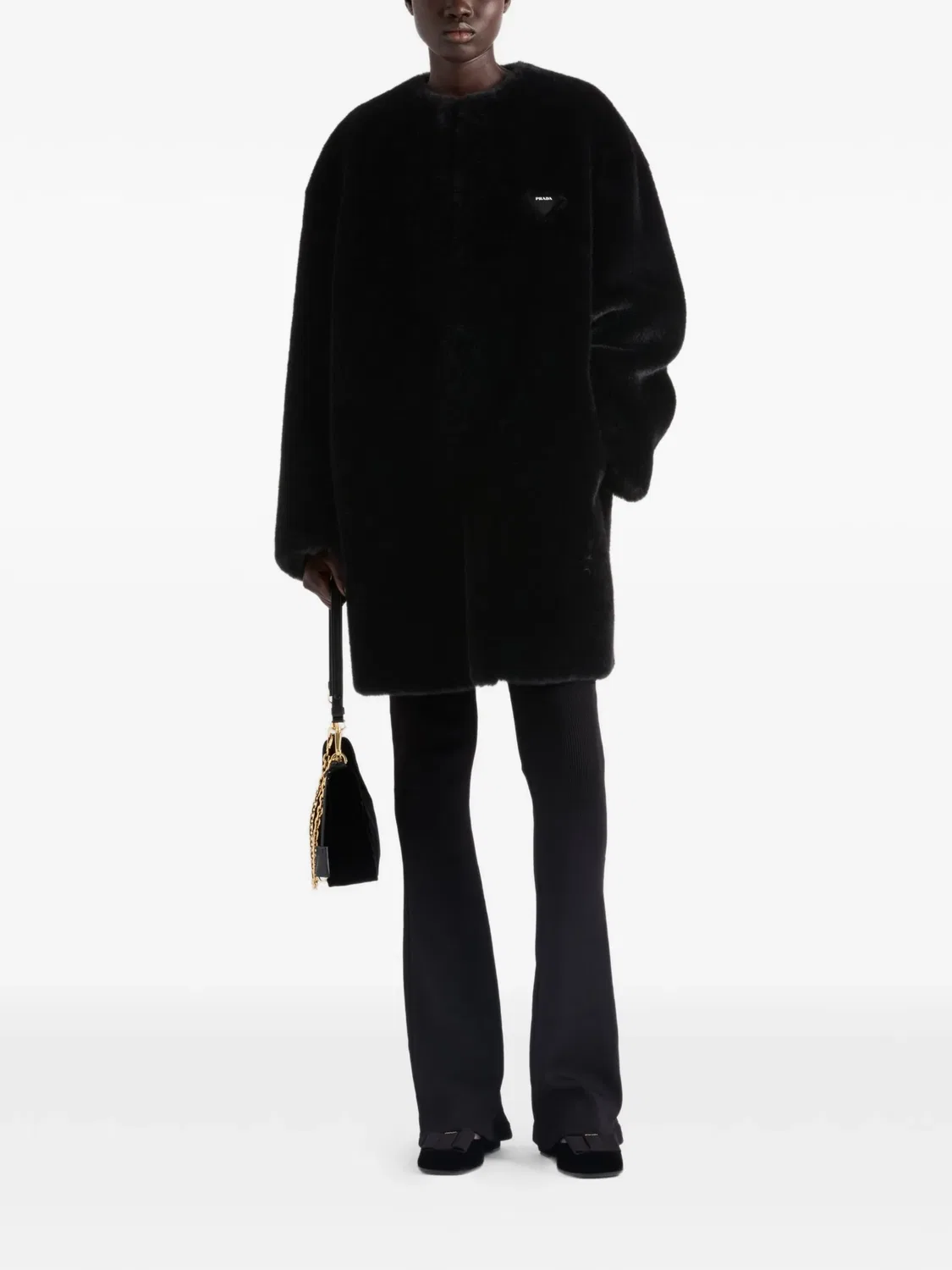 Пальто из искусственного меха Prada, черный — фото 2
