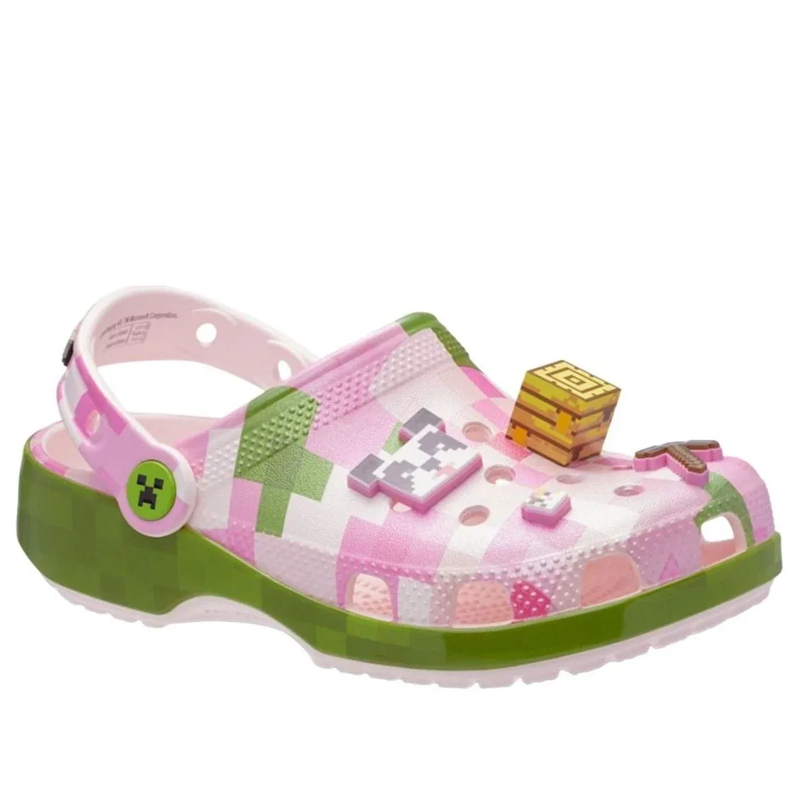 Детские сандалии с резиновым верхом Classic Clog Minecraft Cherry Blossom 'Pink Green' Crocs, Pink/Green — фото 2