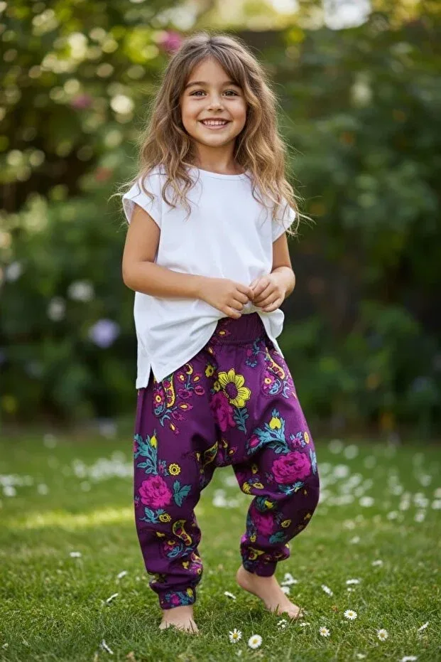 Детские брюки для девочек с цветочным принтом Moda, Purple