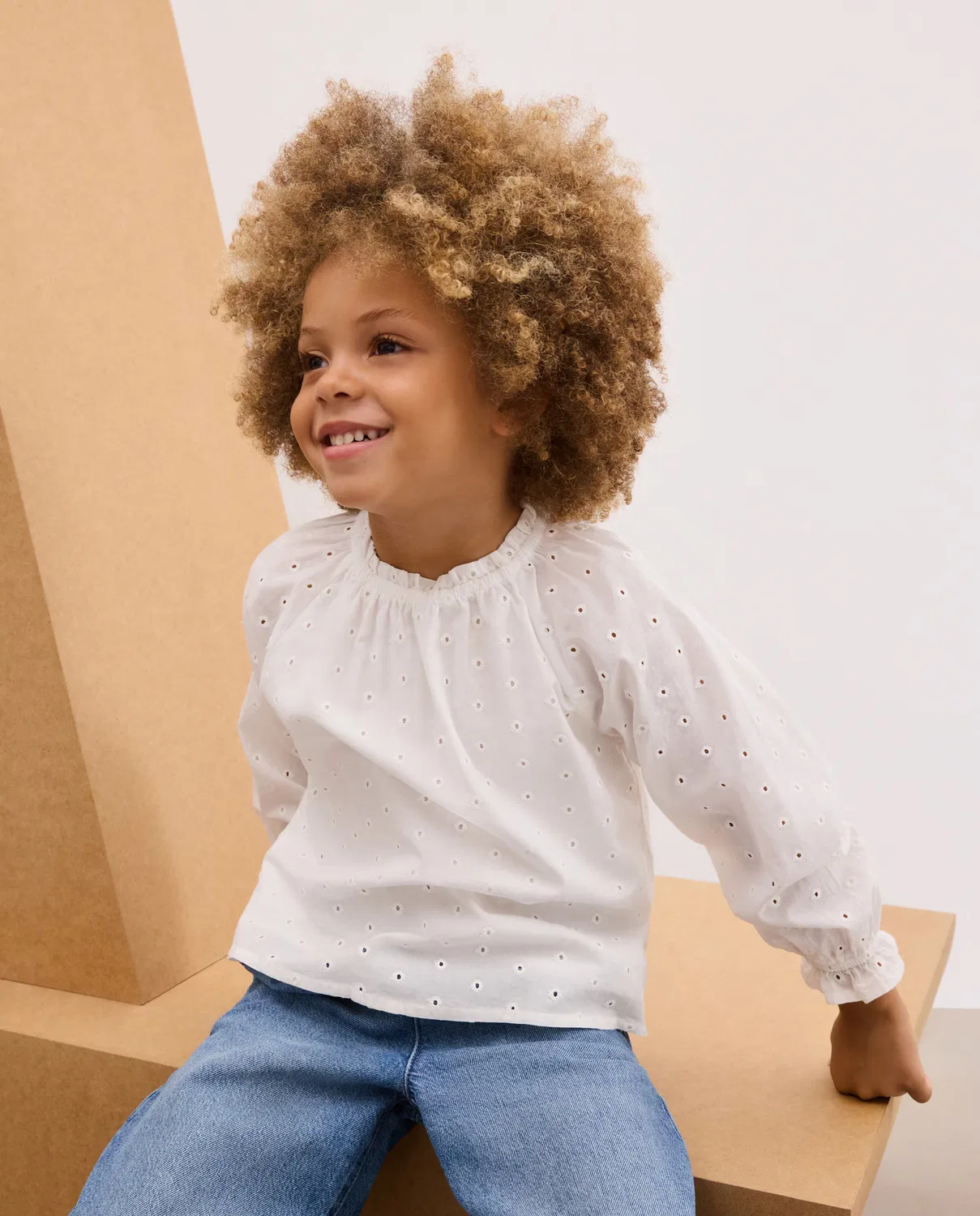 Детская блузка с длинным рукавом, Fantasía Romántica All Over Embroidery, Kids El Corte Inglés, молочный