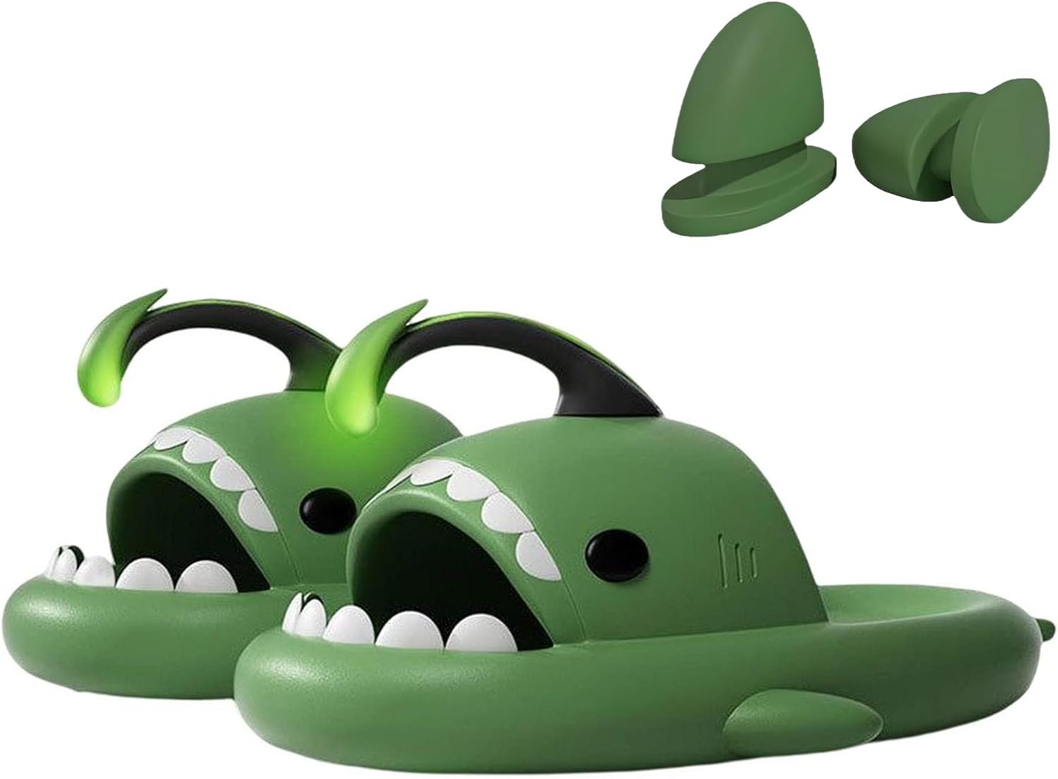 

Тапочки в форме акулы, тапочки-рыба-фонарь, шлепанцы в виде удильщика, супер мягкие, удобные, шлепанцы-акулы для женщин и мужчин Generic, темно-зеленый