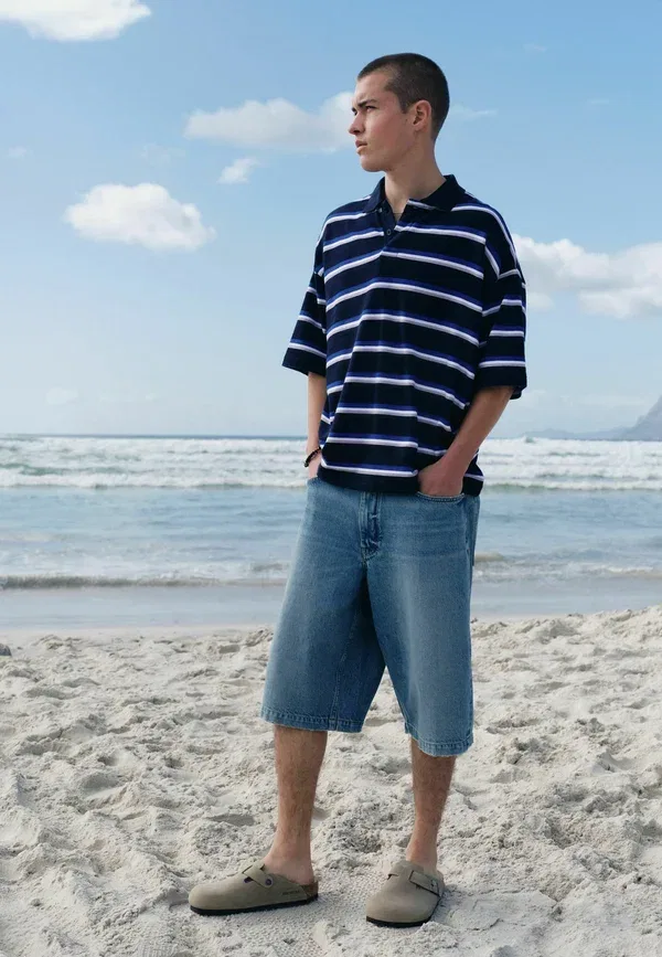 Поло модель Regular fit - edit horizontal stripe oversized polo shirt Next, темно-синий — фото 2