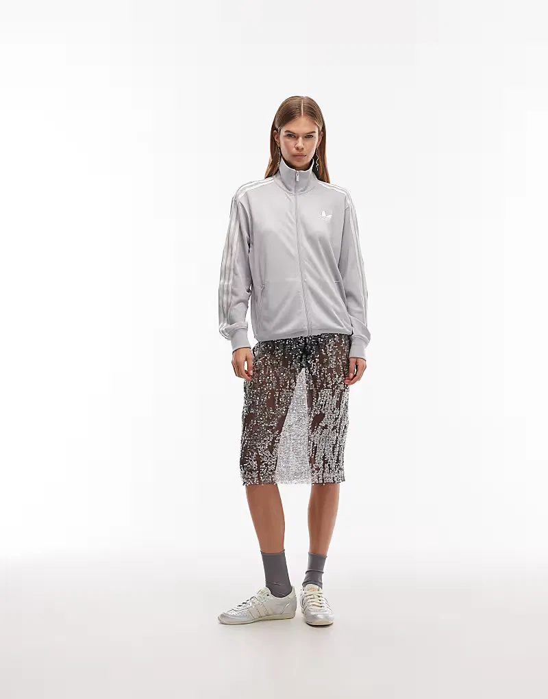 Легкая спортивная куртка Adidas Originals Disco Firebird с серебристыми блестками — фото 3