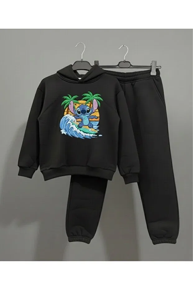 Детский комплект худи и спортивных штанов с принтом Stitch Printed Tiny And Co, Black
