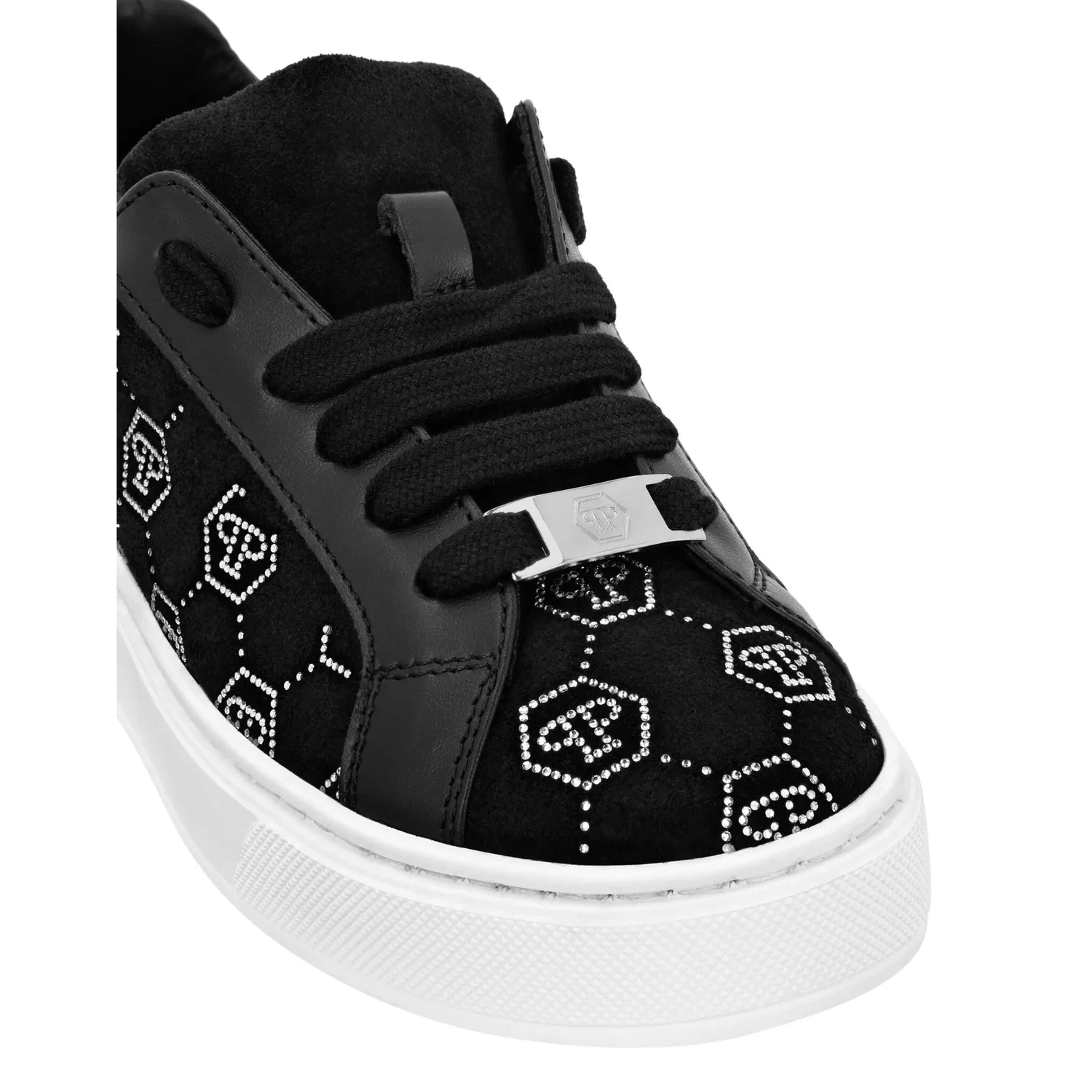 Детские кроссовки с монограммой Philipp Plein, Black/Crystal — фото 2