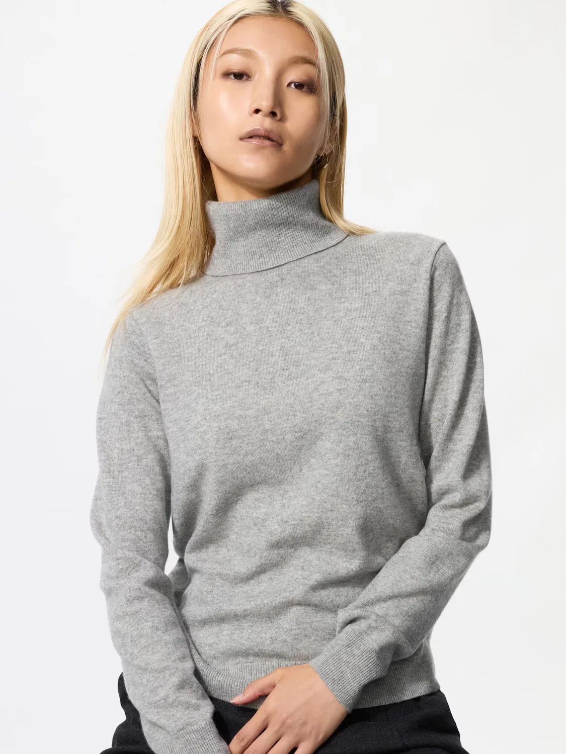 Свитер Uniqlo, кашемировый свитер с высоким воротником, серый