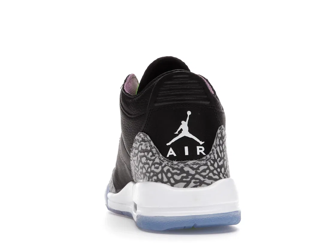 Детские кроссовки с принтом Jordan 3 Retro Jordan, Black/White-Electric Green-Violet Shock-Green Glow — фото 4