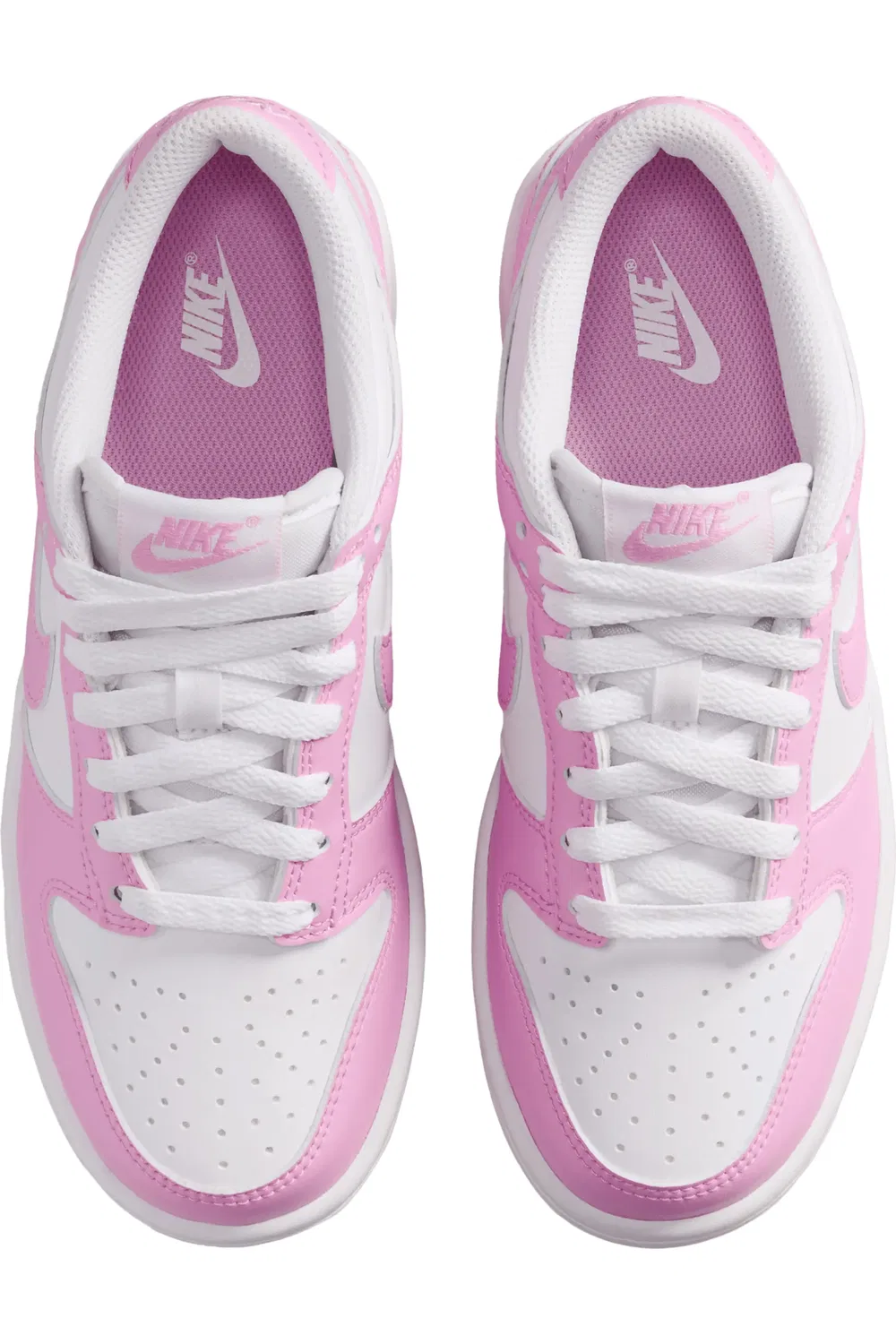 Детские кроссовки баскетбольные Dunk Low Nike, White/White/White/Pink Rise — фото 3