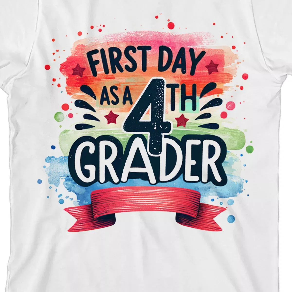 Детская футболка с принтом First Day As A 4th Grader, Red Ribbon, Paint Splatters Bioworld, White — фото 2
