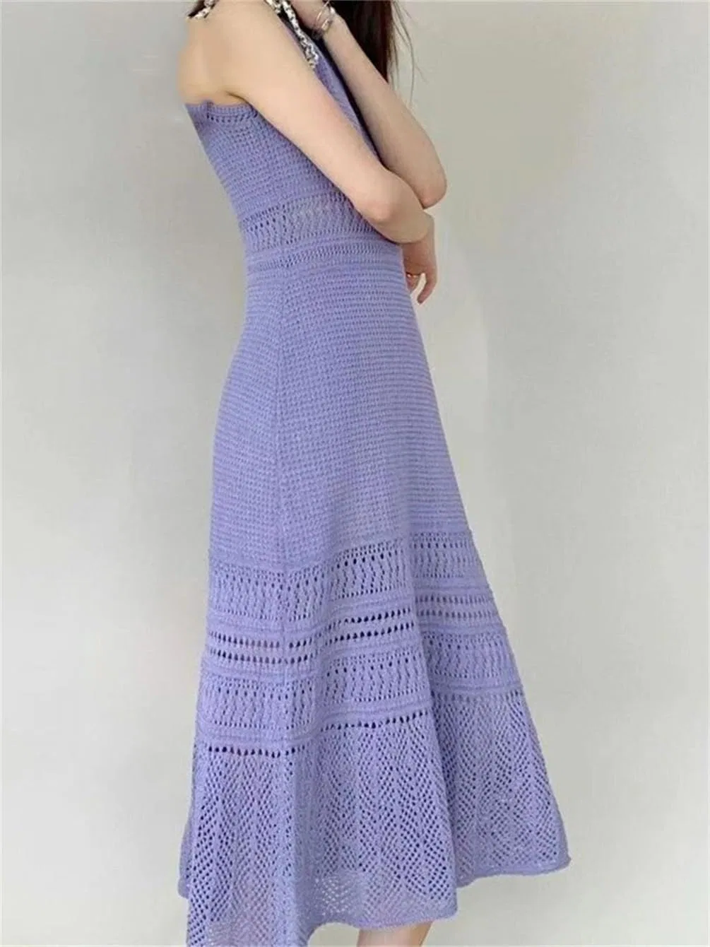 Женское A-силуэта платье миди с V-образным вырезом Generic, Purple — фото 3