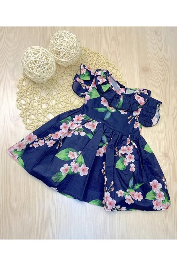 Детское платье для девочек с оборками Ruffled Floral Dress Luckylovelykids, Navy Blue — фото 2