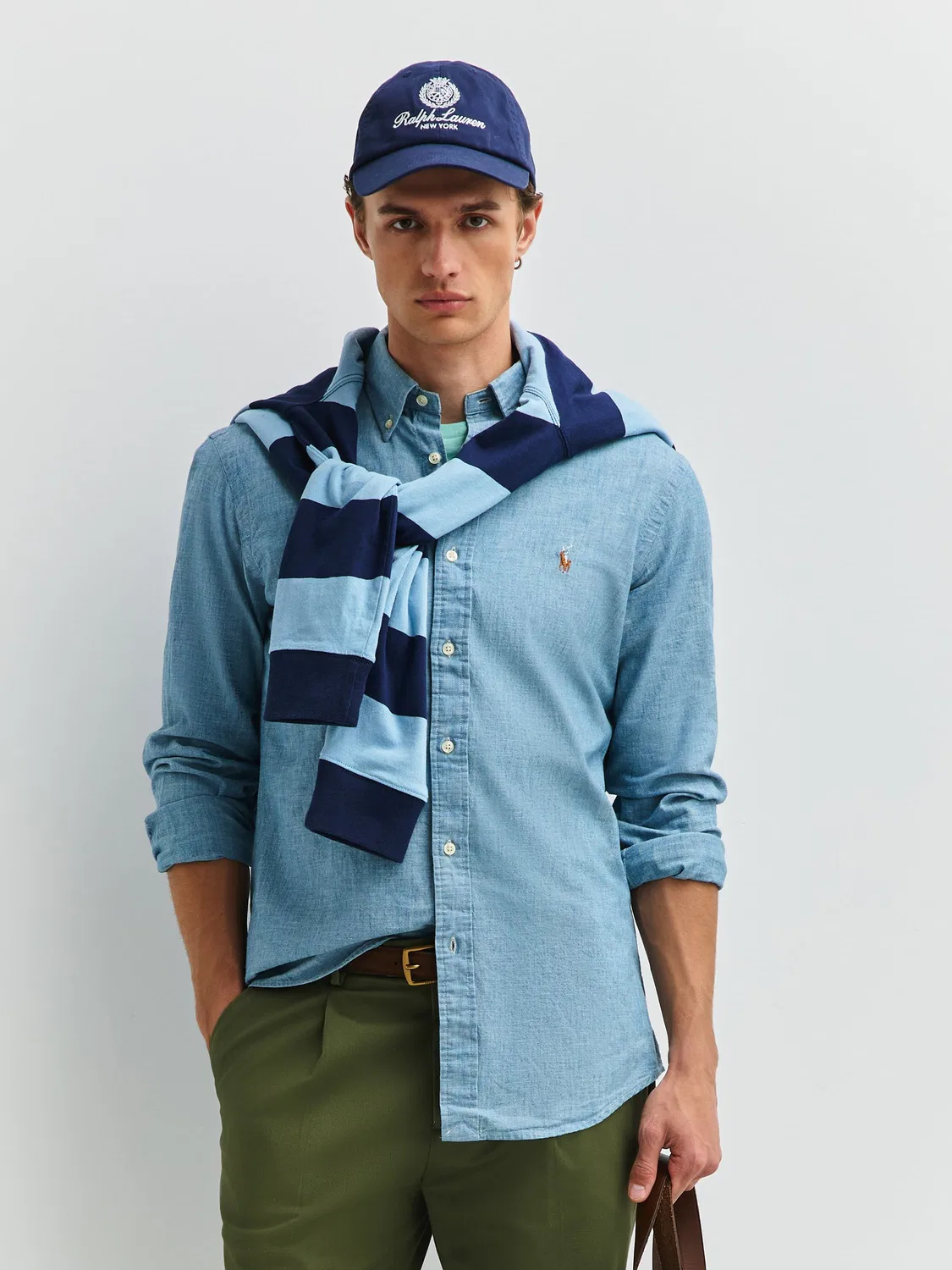 Рубашка Oxford, Custom Fit Polo Ralph Lauren, светло-джинсовый синий