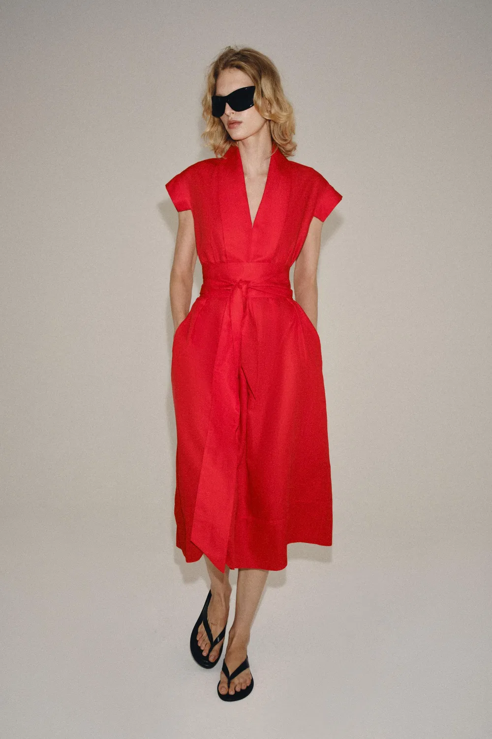 Платье миди из льняной смеси от ZW COLLECTION ZARA, Red