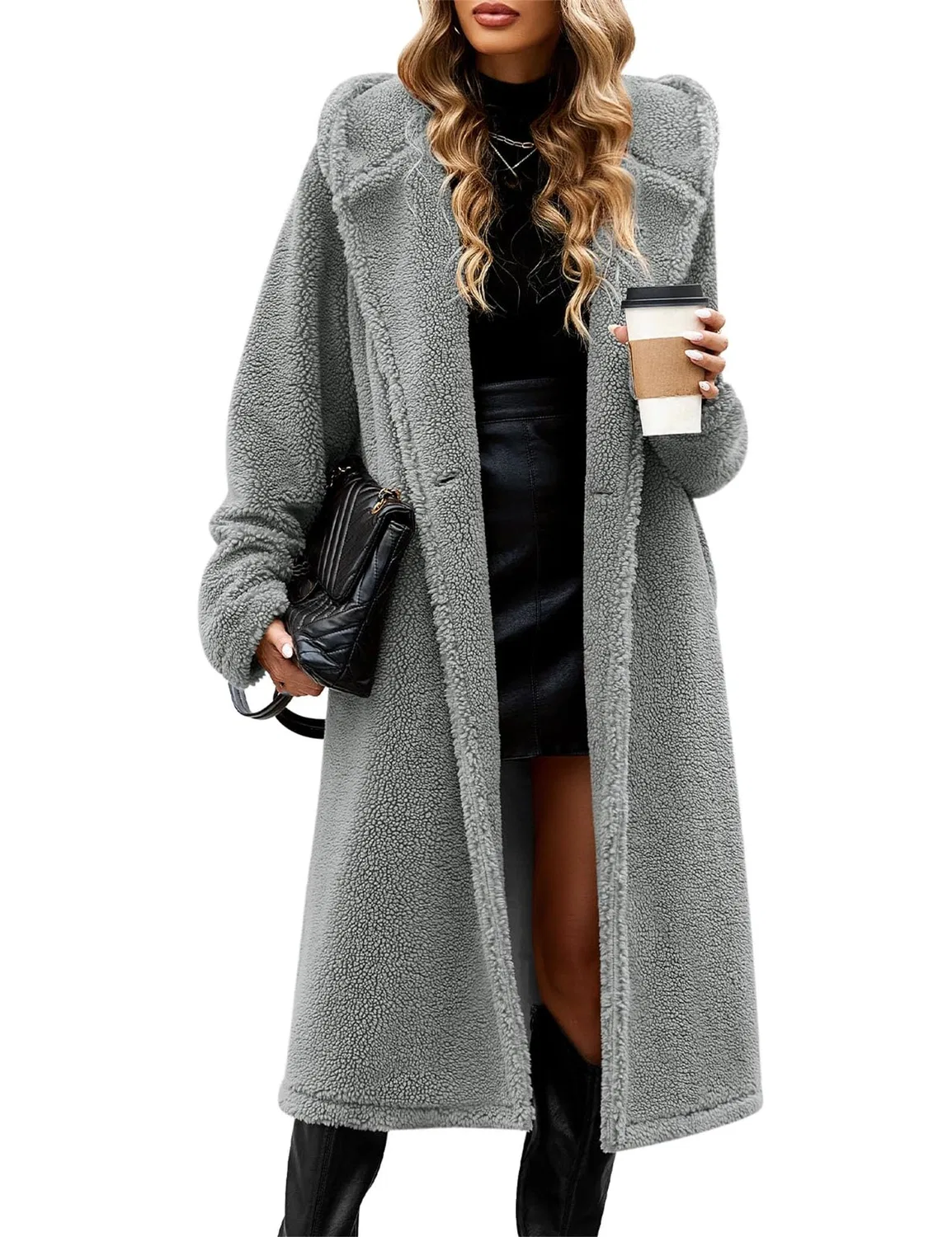 Женское пальто из искусственного меха с принтом, Oversize, grigio