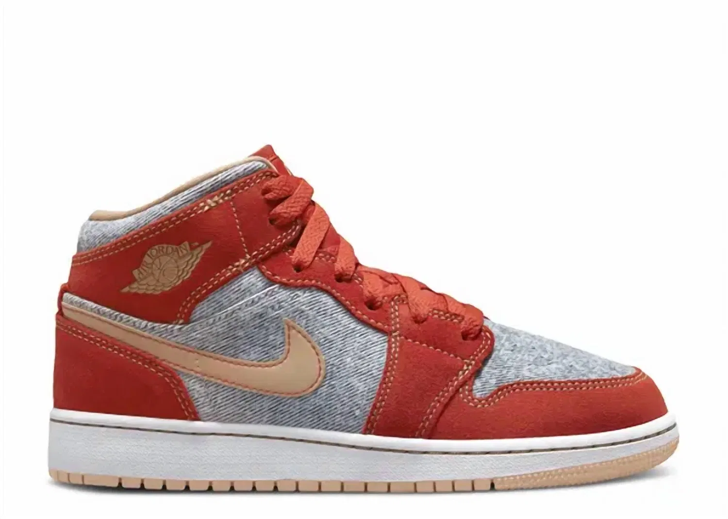 Детские кроссовки для мальчиков с круглым носом Air Jordan 1 Mid, Denim Red