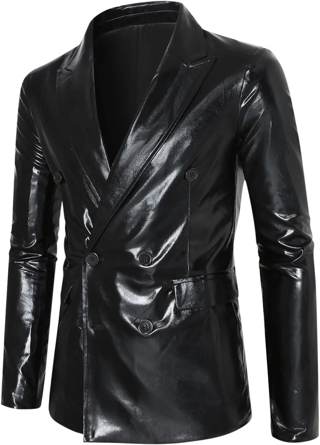 Мужской блестящий пиджак с пайетками Metallic Suit для диско, выпускного, свадьбы, вечеринки, банкета, модный смокинг с одной пуговицей Generic, черный