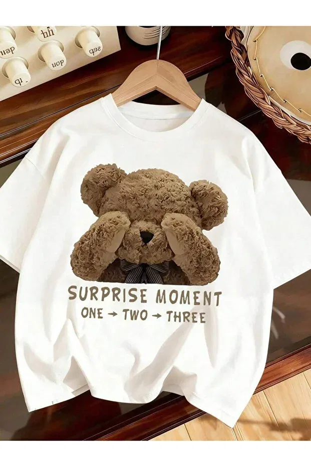 Детская футболка для девочек с принтом Fun Teddy Bear Themed Kids T-Shirt Cc Collection, White