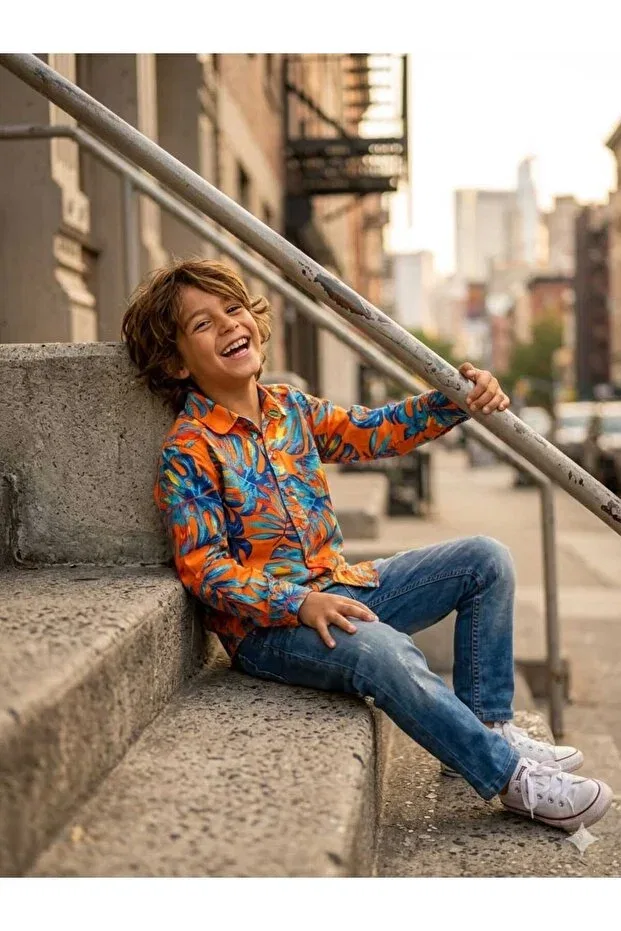 Детская рубашка для мальчиков с длинным рукавом Boy'S hawaiian model long sleeve shirt Hilal Akıncı Kids, Orange