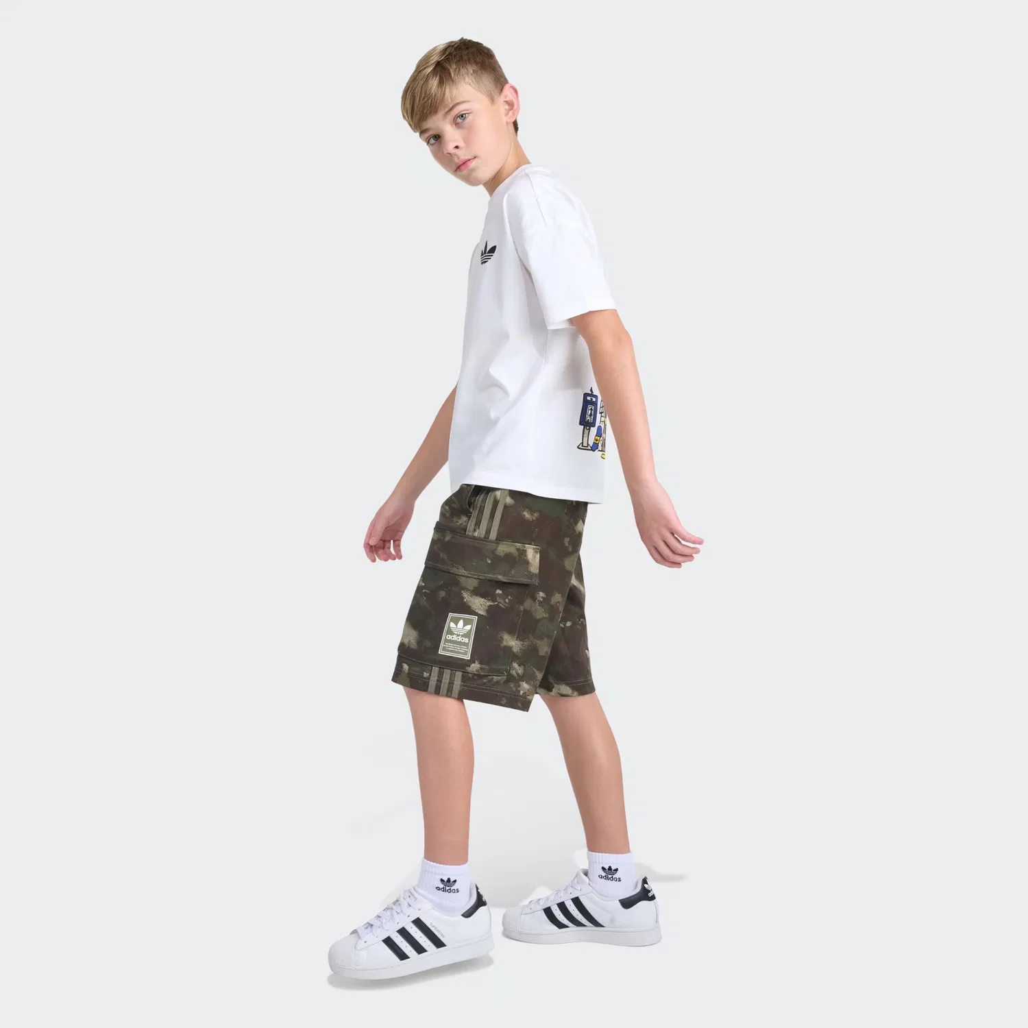 Детские удлиненные шорты с камуфляжным принтом Adidas Originals, Night Cargo — фото 2