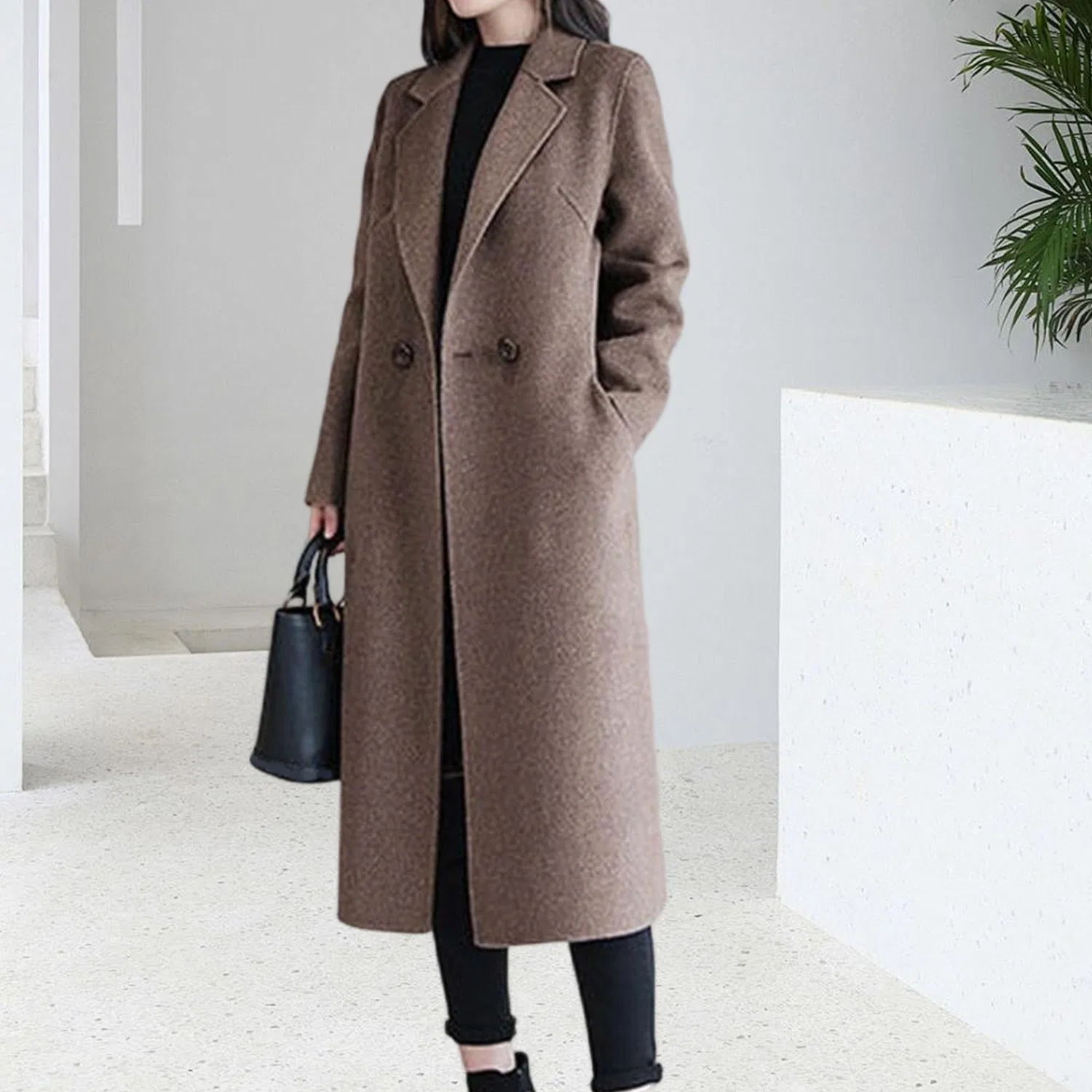 Женское зимнее двубортное пальто Classic Trench Coat, Caff file — фото 4