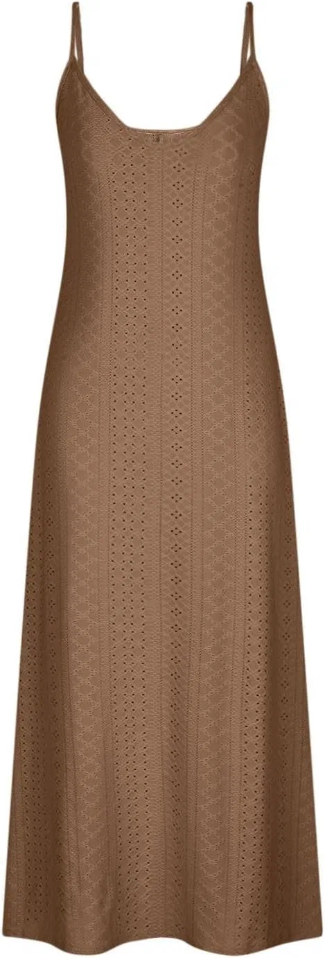Женское летнее макси-платье с петал-рукавами Eyelet Dress, Khaki — фото 3