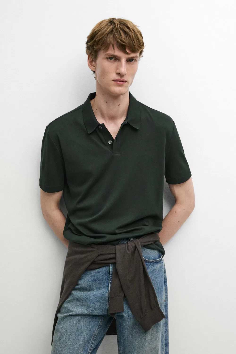 Поло Massimo Dutti 100% Cotton Short Sleeve Shirt, хаки