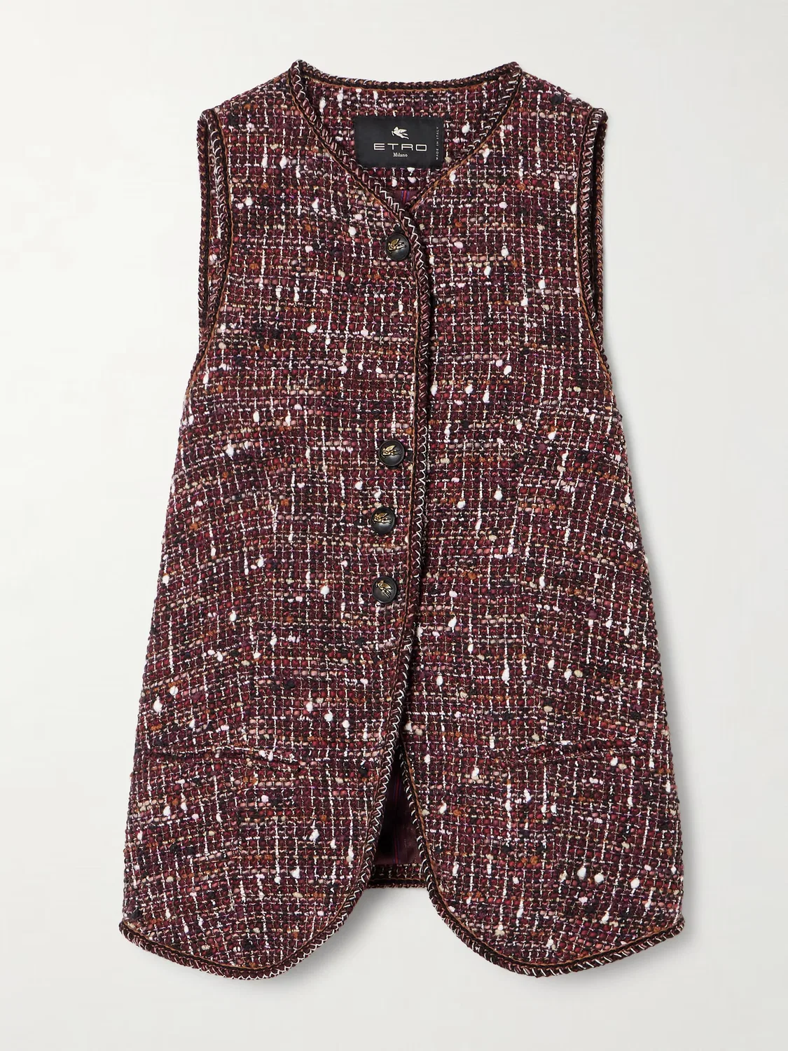 Жилет из хлопчатобумажной твидовой ткани с кантом Etro, Burgundy