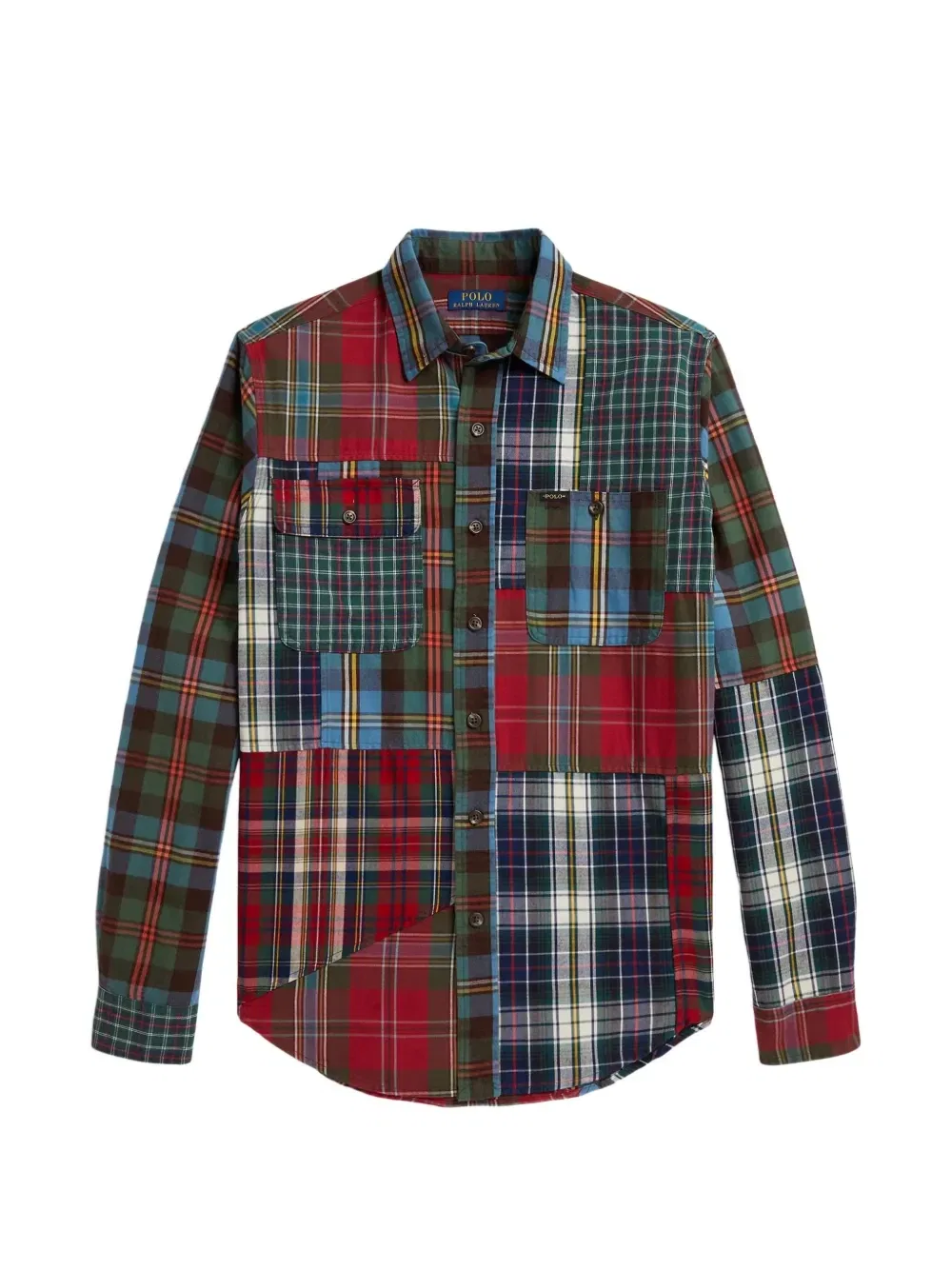 Клетчатая рубашка оксфорд Classic Fit в технике пэчворк POLO RALPH LAUREN, синий