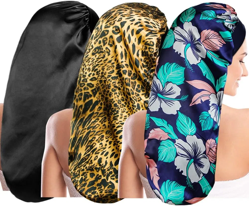 Шапочка для сна Satin, Oumrote, набор 3 шт, 66 см, Black
