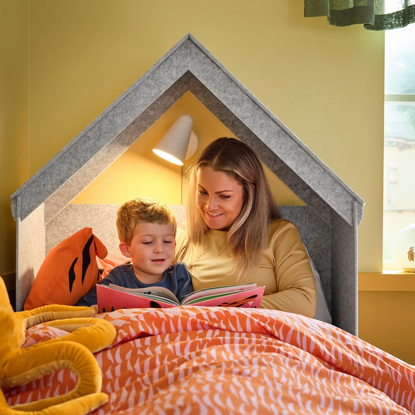 Каркас кровати с изголовьем-органайзером IKEA SLАKT, 90x200 см, белый/серый — фото 3