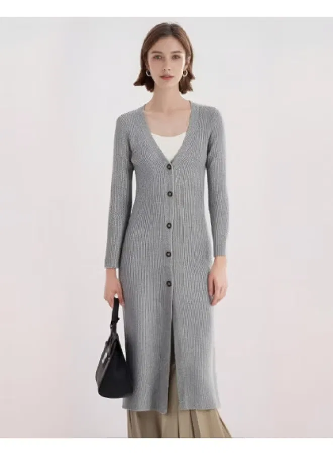 Кардиган длинный вязаный с V-образным вырезом Zara, серый