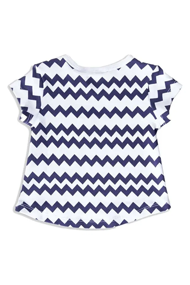 Детская футболка для девочек с принтом Organic Zigzag Patterned Ozmoz By Mukadder Özden, White-Blue — фото 4