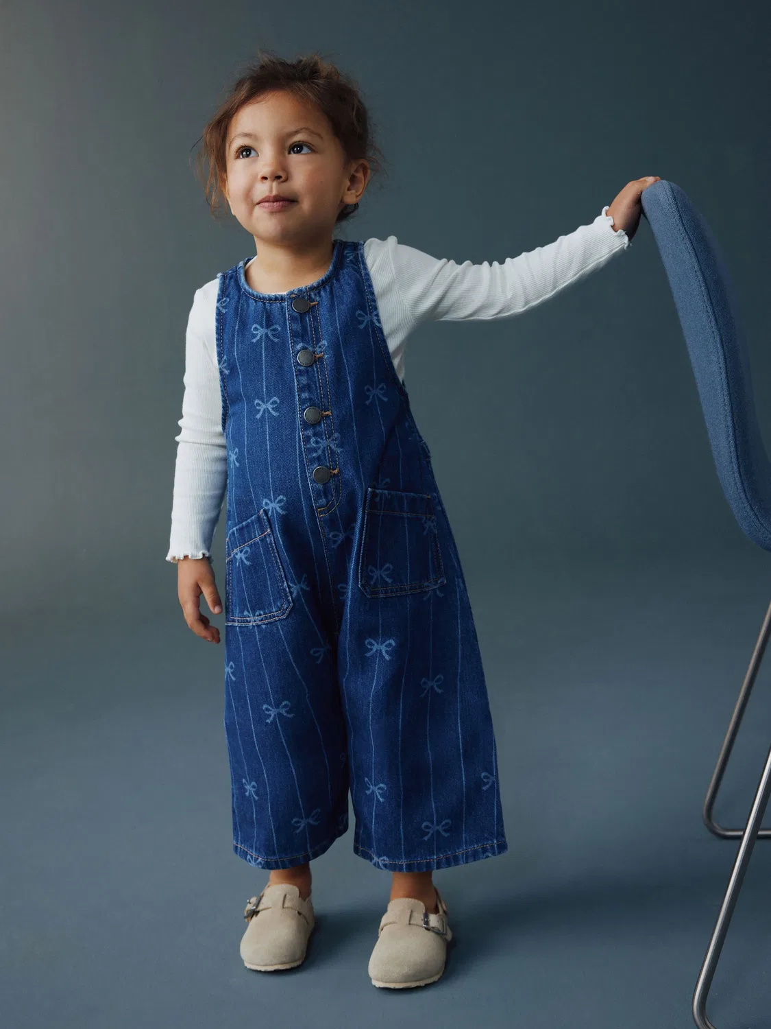 Комбинезон джинсовый с принтом бантик Next, Bow Print