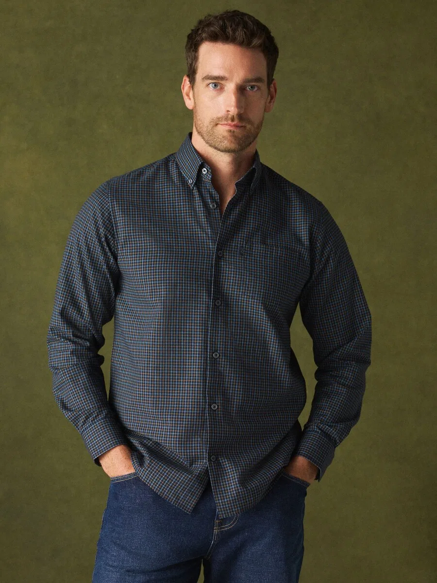 Рубашка Next Regular fit Button Up Shirt 'Easy Iron' в цветах Marine Blue и Dusty Blue — фото 2