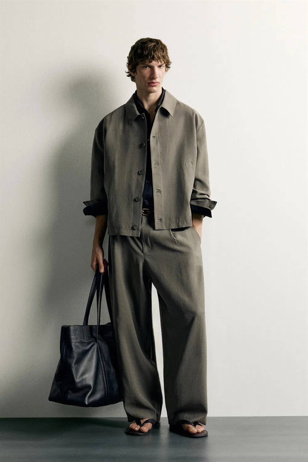 Рубашка свободного кроя ZARA, ecru/khaki