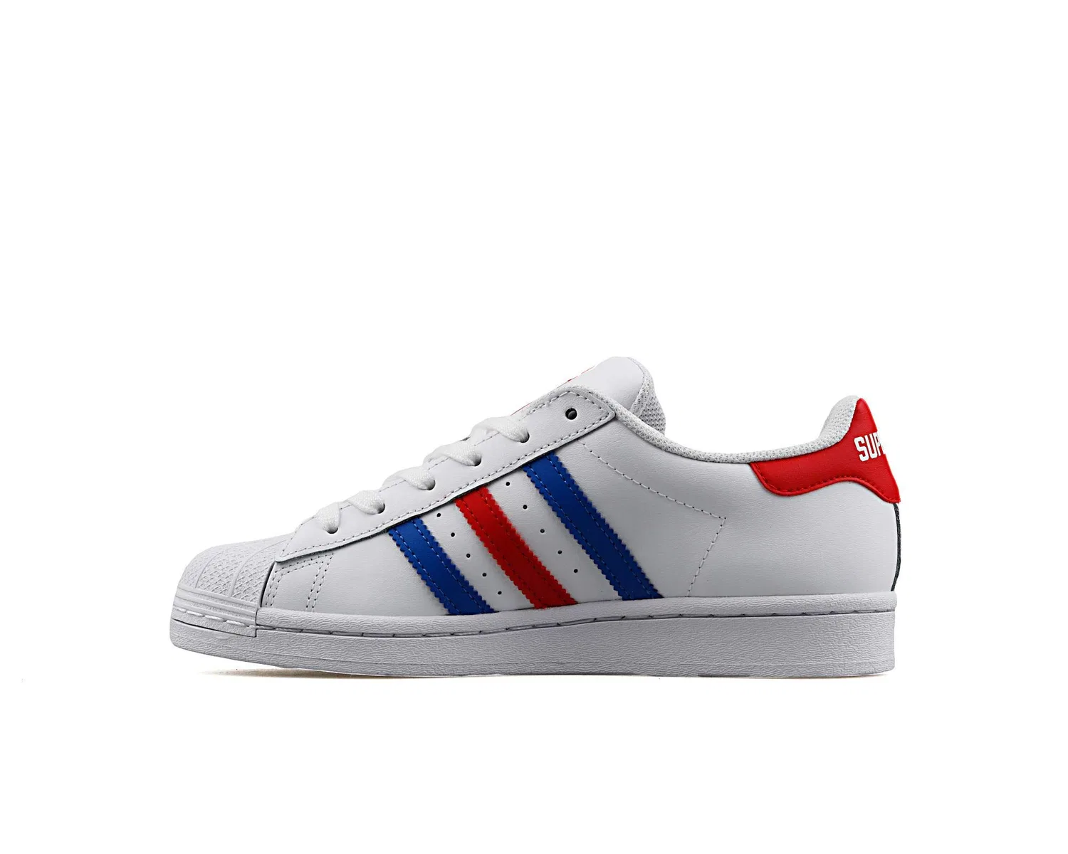 Детские кроссовки для мальчиков с контрастной подошвой Superstar J Adidas, White Blue Team Colleg Red — фото 3