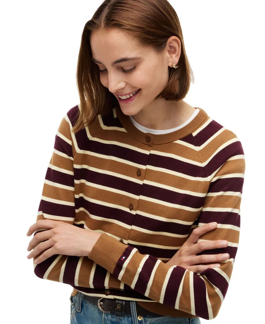 Кардиган женский с принтом в полоску Slim Fit Tommy Hilfiger, Studio Stripe Deep Burgundy Dark Khaki — фото 3