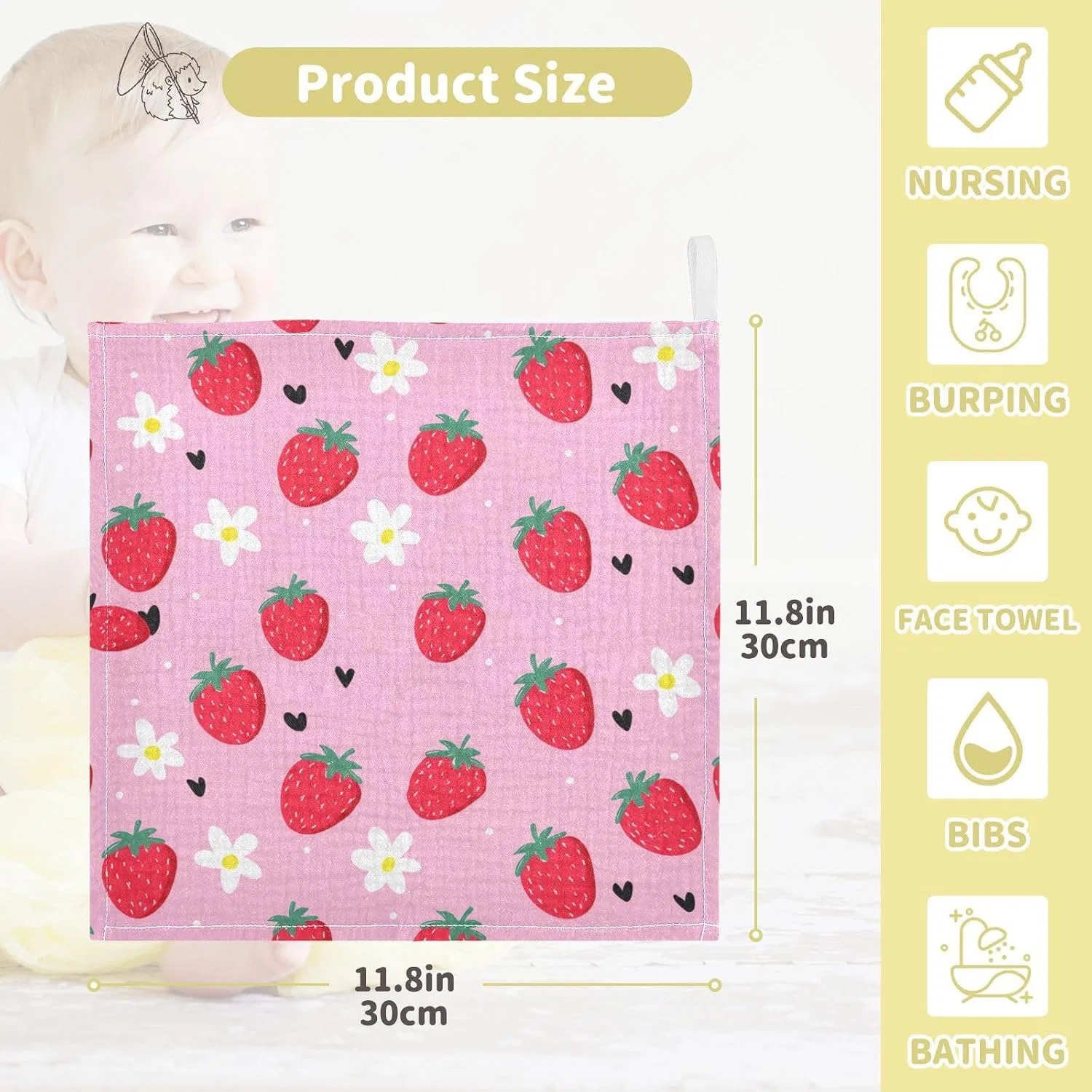 Детские полотенца Strawberry, 5 шт, 30x30 см, хлопок, JUMBEAR — фото 2