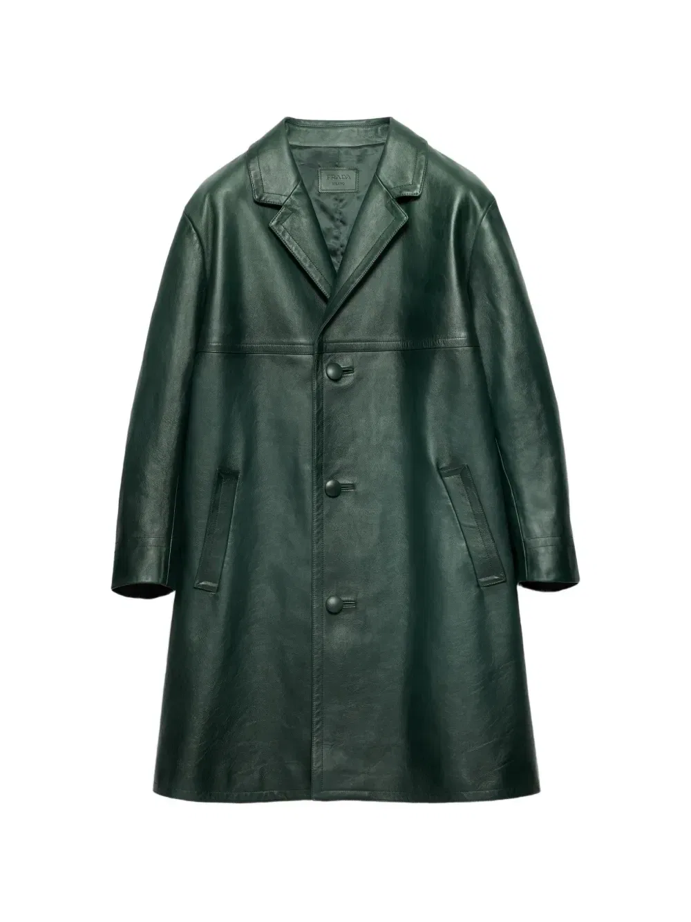 Кожаное пальто Prada, зеленый