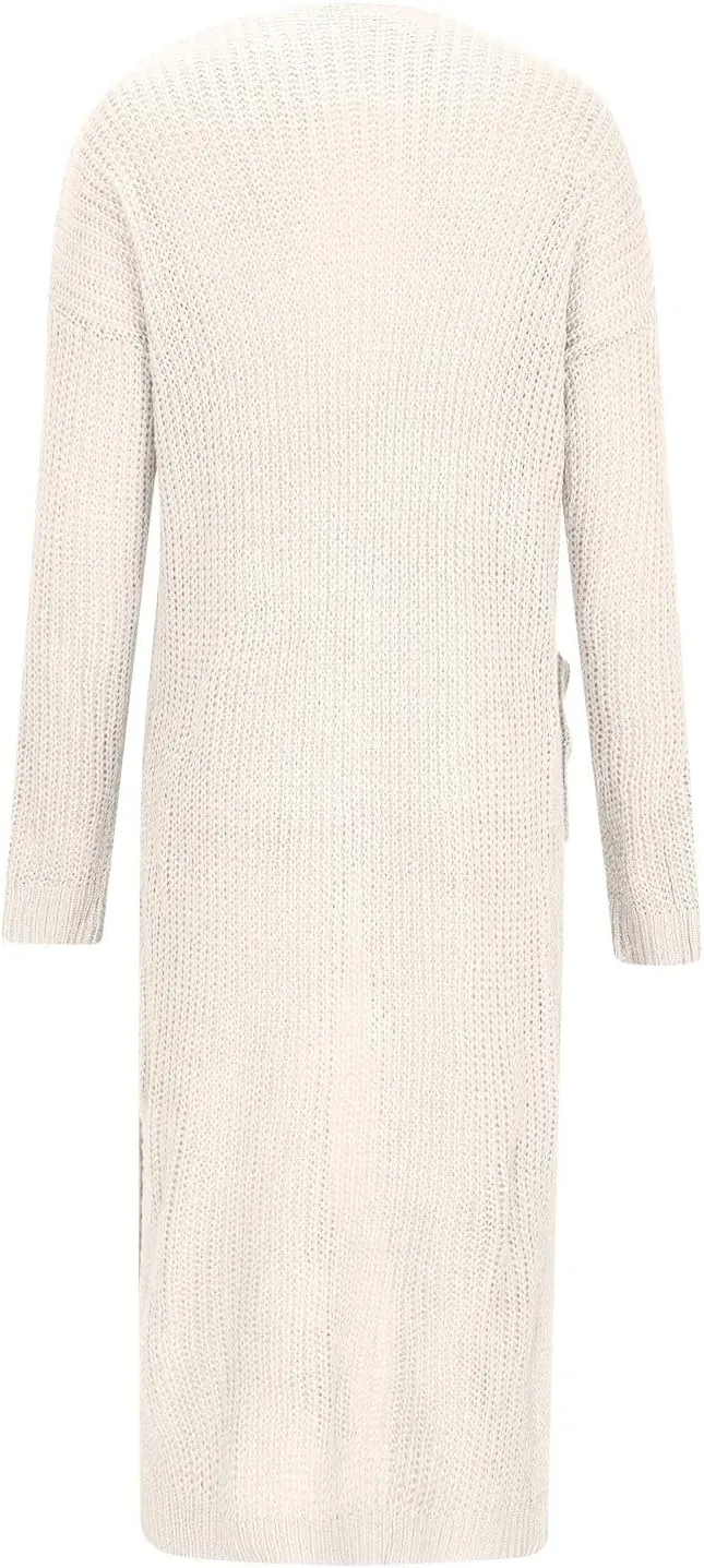 Женский вязаный кардиган макси с ажурным узором Open Front, White — фото 2
