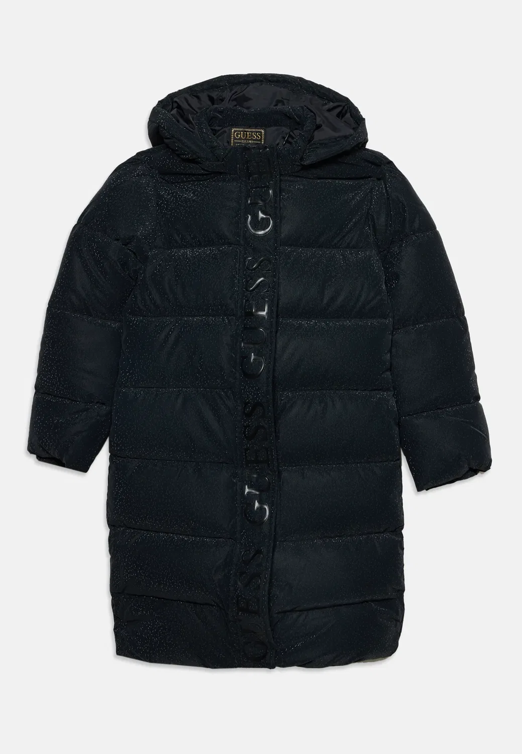 Детская длинная пуховая куртка с капюшоном - зимнее пальто Guess, Jet Black